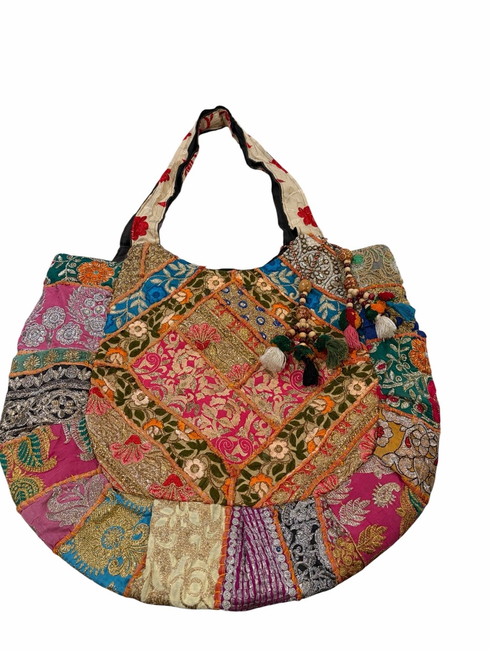Bohemian Patchwork Round Tote Bag‎ - Multicolor